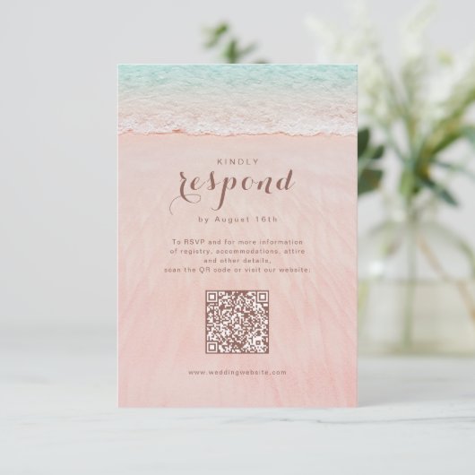 Cartons Réponse Coeurs roses dans le mariage plage de sable code Q (Debout devant)