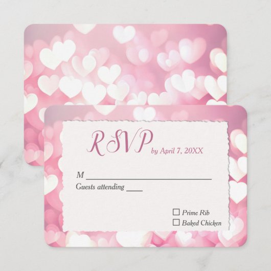 Cartons Réponse Cœurs Roses de Mariage (Devant / Derrière)