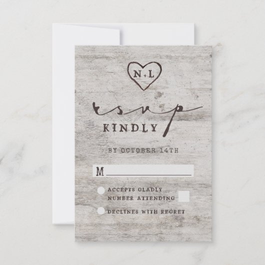 Cartons Réponse Cœurs sculptés de bienvenue Mariage rustique en bo (Devant)