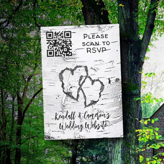 Cartons Réponse Coeurs sculptés de l'arbre de bouleau Code QR Mari