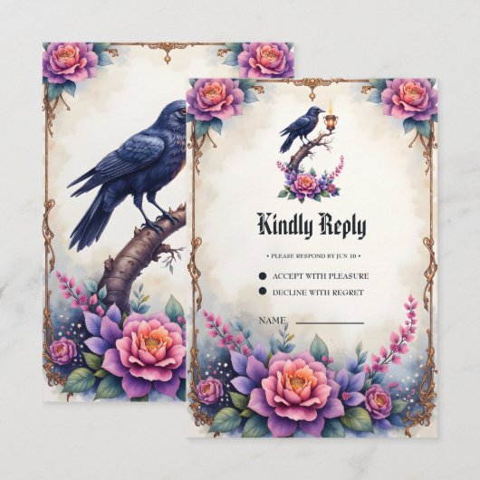 Cartons Réponse Collection de mariage Enchanted Raven (Devant / Derrière)