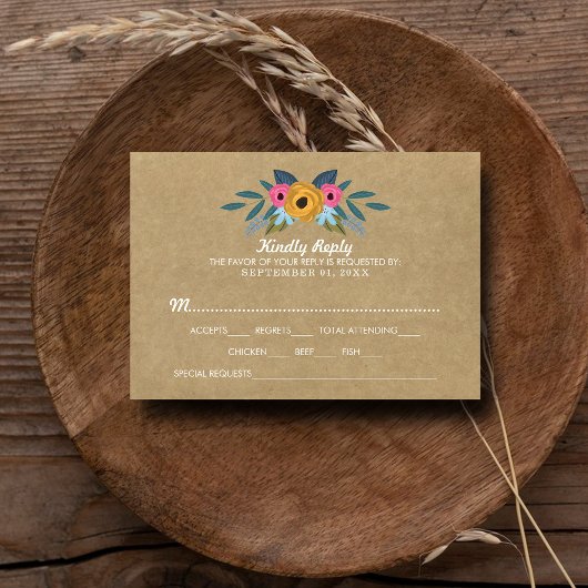 Cartons Réponse Collection de Mariages de couronnes florales Kraft