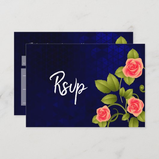 Cartons Réponse Collection de Mariages de fleurs de Rose bleu fonc (Devant / Derrière)