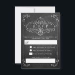 Cartons Réponse Collection de Mariages Ornate Chalkboard<br><div class="desc">Célébrez en style avec ces élégantes cartes RSVP de style tableau noir. Le design est orné d'un design tourbillon et d'un libellé de police de script facile à personnaliser. Ces cartes de réponse sont parfaites pour tout couple qui planifie une célébration de mariage vintage, mais peuvent facilement être customisés pour...</div>