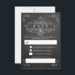 Cartons Réponse Collection de Mariages Ornate Chalkboard<br><div class="desc">Célébrez en style avec ces élégantes cartes RSVP de style tableau noir. Le design est orné d'un design tourbillon et d'un libellé de police de script facile à personnaliser. Ces cartes de réponse sont parfaites pour tout couple qui planifie une célébration de mariage vintage, mais peuvent facilement être customisés pour...</div>