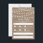 Cartons Réponse Collection de Mariages Rustic Burlap<br><div class="desc">Simple mais élégant, les lampes à cordes de la collection rustique mariage burlap est un design étonnant avec de belles lumières à cordes blanches suspendues sur un arrière - plan effet burlap, qui est parfait pour toute célébration mariage rustique. Ces cartes RSVP peuvent être personnalisées pour votre occasion spéciale et...</div>