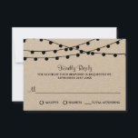 Cartons Réponse Collection de Mariages Rustic Kraft<br><div class="desc">Simple mais élégant, les lampes à cordes de la collection rustique Kraft mariage est un design époustouflant avec de belles lumières à cordes blanches suspendues sur un arrière - plan à effet Kraft, qui est parfait pour toute célébration mariage rustique. Ces cartes RSVP peuvent être personnalisées pour votre occasion spéciale...</div>