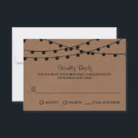 Cartons Réponse Collection de Mariages Rustic Kraft<br><div class="desc">Simple mais élégant, les lampes à cordes de la collection rustique Kraft mariage est un design époustouflant avec de belles lumières à cordes blanches suspendues sur un arrière - plan à effet Kraft, qui est parfait pour toute célébration mariage rustique. Ces cartes RSVP peuvent être personnalisées pour votre occasion spéciale...</div>