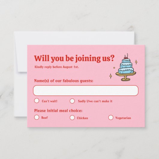 Cartons Réponse Colorful rose main tiré Funky Mariage écrit (Devant)