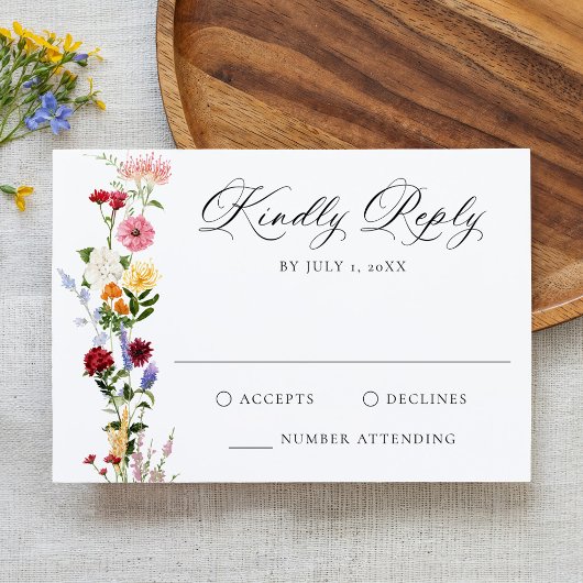 Cartons Réponse Colorful Watercolor Wildflower Wedding