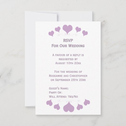 Cartons Réponse Conception de cœurs de lilas pour mariage (Devant)