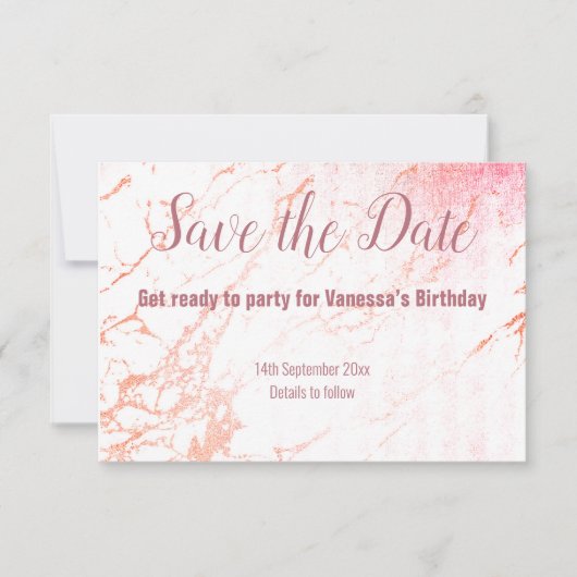 CARTONS RÉPONSE CONCEPTION DE MARBRE EN OR ROSE ENREGISTRER LA DAT (Devant)