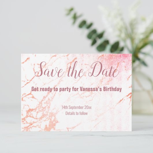 CARTONS RÉPONSE CONCEPTION DE MARBRE EN OR ROSE ENREGISTRER LA DAT (Debout devant)