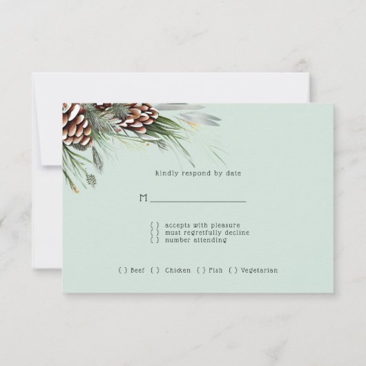 Cartons Réponse Cônes de pin de mariage d'hiver Neige Branches de  (Dos)