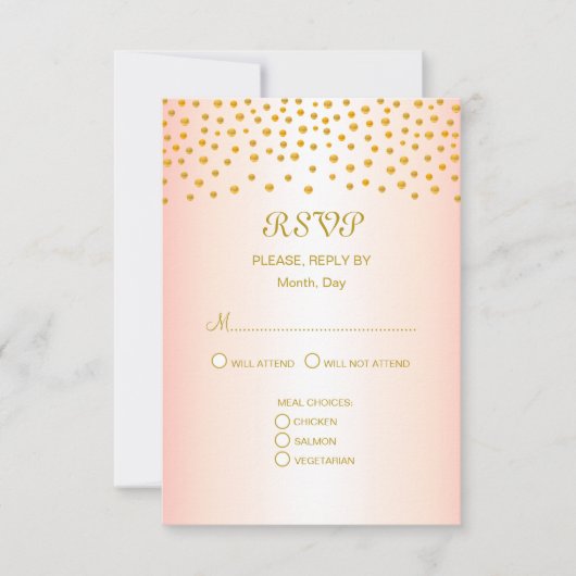 Cartons Réponse Confetti d'or sur Rose Mariage d'or (Devant)