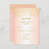 Cartons Réponse Confetti d'or sur Rose Mariage d'or (Devant / Derrière)