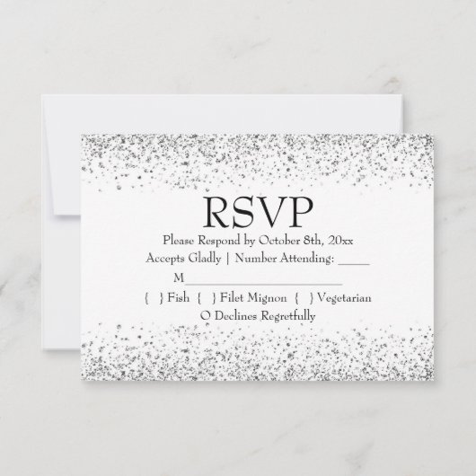 Cartons Réponse Confetti en Parties scintillant d'argent sur noir  (Dos)