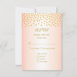 Cartons Réponse Confettis dorés sur mariage noir et or rose