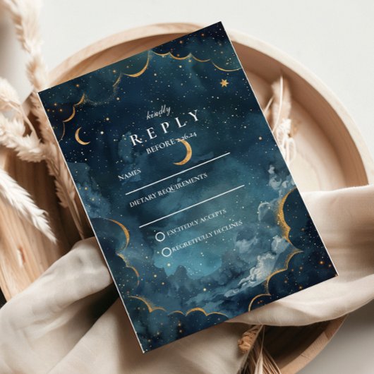 Cartons Réponse Constellation Florale de Mariage de Minuit