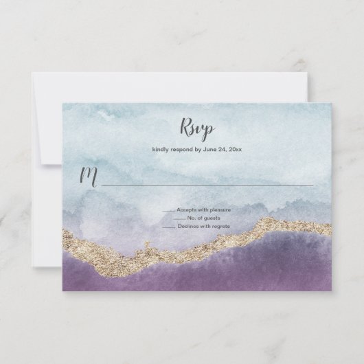 Cartons Réponse Contemporain violet turquoise et marbre d'or | (Devant)