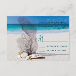 Cartons Réponse Coquillages de plage Sable Destination Mariage RSV