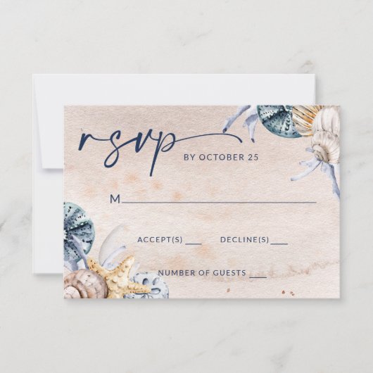 Cartons Réponse Coquillages Rustiques Océan Mer Eté Plage Mariage (Devant)