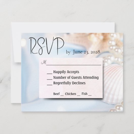 Cartons Réponse Coquilles de mariage et perles de plage (Devant)