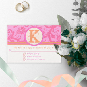 Cartons Réponse Corail et rose Orange Damas Monogramme floral