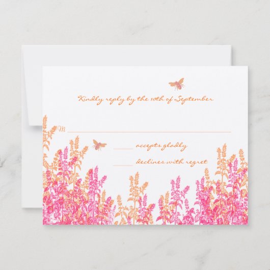 Cartons Réponse Corail & Fuchsia Fleur sauvage Mariage d'abeilles (Dos)