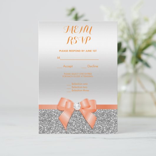 Cartons Réponse Corail Romantique Bow & Silver Parties scintillant (Debout devant)