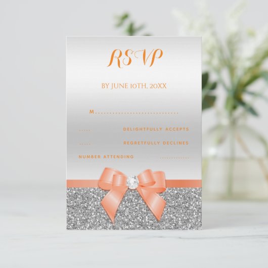 Cartons Réponse Corail romantique Bow & Silver Parties scintillant (Debout devant)