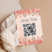 Cartons Réponse Corail romantique Roses aquarelle QR Code Mariage