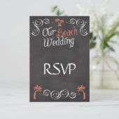 Cartons Réponse Coral Chalkboard Script Plage Mariage (Debout devant)