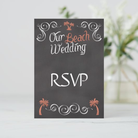 Cartons Réponse Coral Chalkboard Script Plage Mariage (Debout devant)