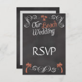 Cartons Réponse Coral Chalkboard Script Plage Mariage (Devant / Derrière)