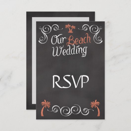 Cartons Réponse Coral Chalkboard Script Plage Mariage (Devant / Derrière)