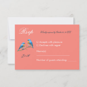 Cartons Réponse Coral doux Lovebirds Romantique Bluebirds Mariage