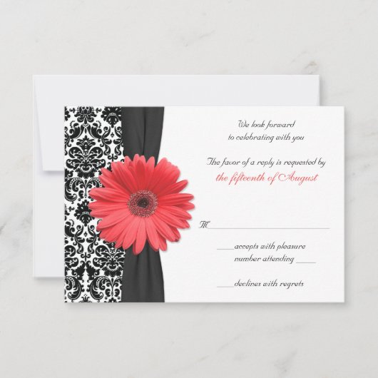 Cartons Réponse Coral Gerber Daisy Mariage damassé Reply Card REV (Devant)