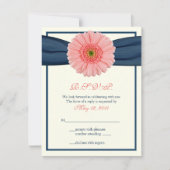 Cartons Réponse Coral Gerbera Daisy Navy Ribbon Response Card (Devant)