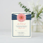 Cartons Réponse Coral Gerbera Daisy Navy Ribbon Response Card (Debout devant)