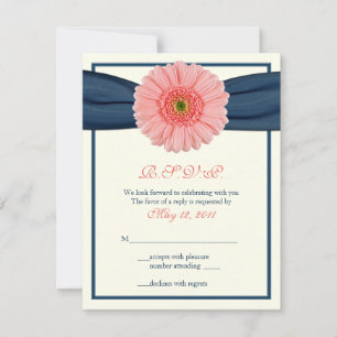 Cartons Réponse Coral Gerbera Daisy Navy Ribbon Response Card