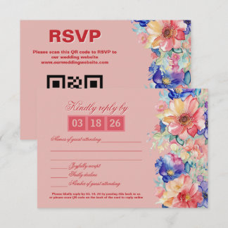 Cartons Réponse Coral Pink Floral Modern Wedding