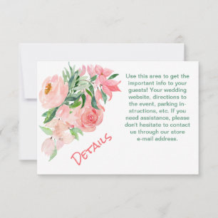 Cartons Réponse Coral rose vert Floral Mariage détails Insérer car