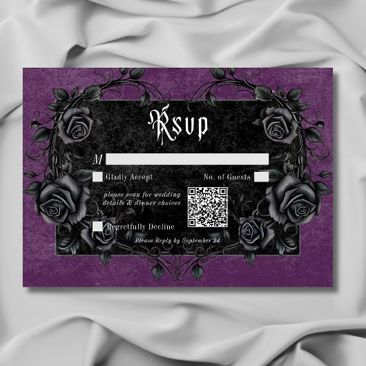Cartons Réponse Corbeau noir gothique et Rose violet code QR