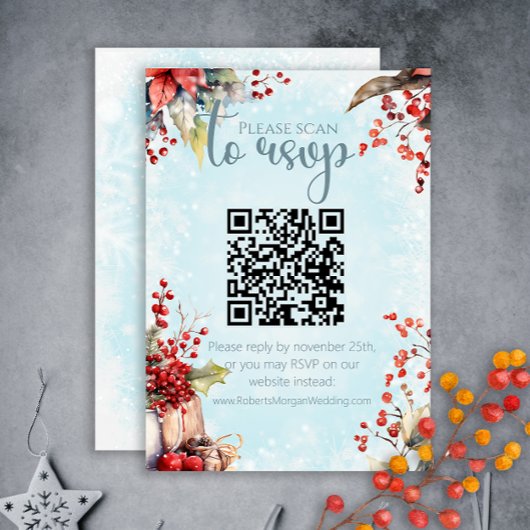 Cartons Réponse Cosy Winter Rowan Berry bouquet Code QR Mariage