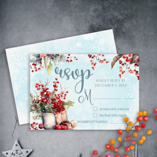Cartons Réponse Cosy Winter Rowan bouquet Mariage