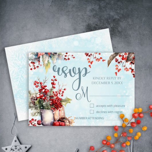 Cartons Réponse Cosy Winter Rowan bouquet Mariage