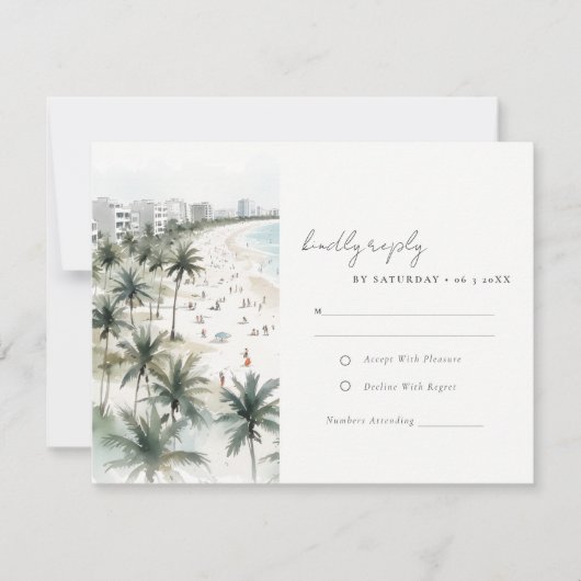 Cartons Réponse Côte Miami Beach Palm Tree Mariage d'aquarelle (Devant)