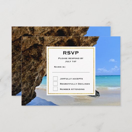 Cartons Réponse Côte tropicale de plage avec un Big Rock (Devant / Derrière)