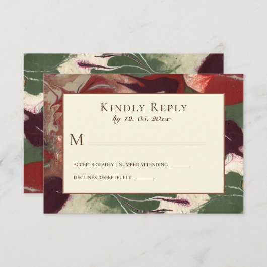 Cartons Réponse Couleurs Abstraites Gras Rouge Vert Violet Mariage (Devant / Derrière)